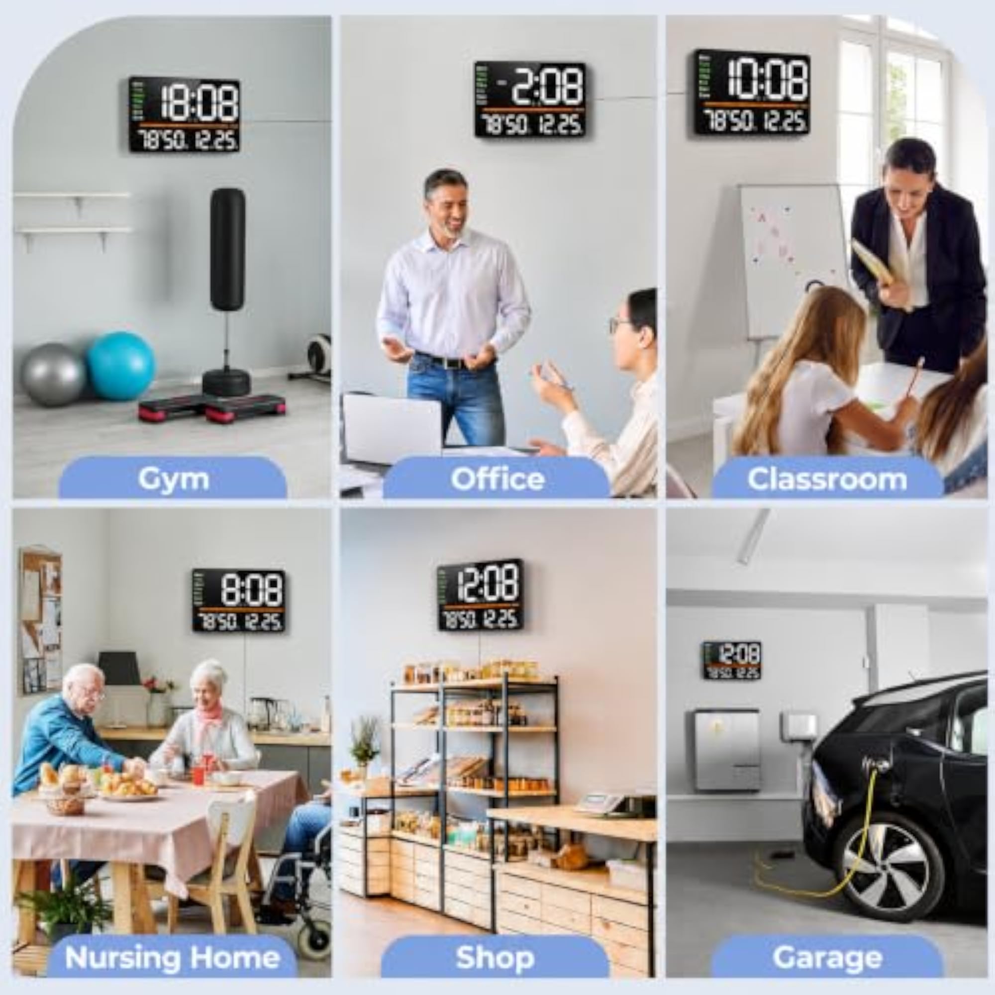 16-Inch Digital Alarm Wall Clock with Remote Control, Home & Office